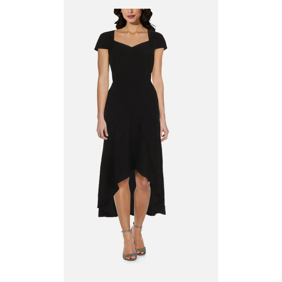 Adrianna Papell Black Formal Dress Sweetheart  Short Sleeve Fit Flare Hi-Low 8 - Picture 1 of 10
